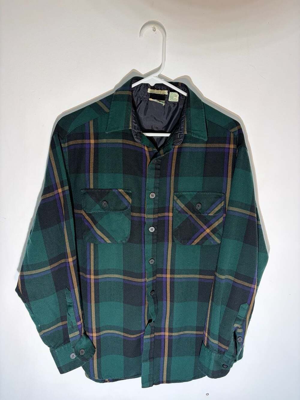 Vintage Appalachian Trail Green Plaid Lined Flannel Shirt Jacket Size M
